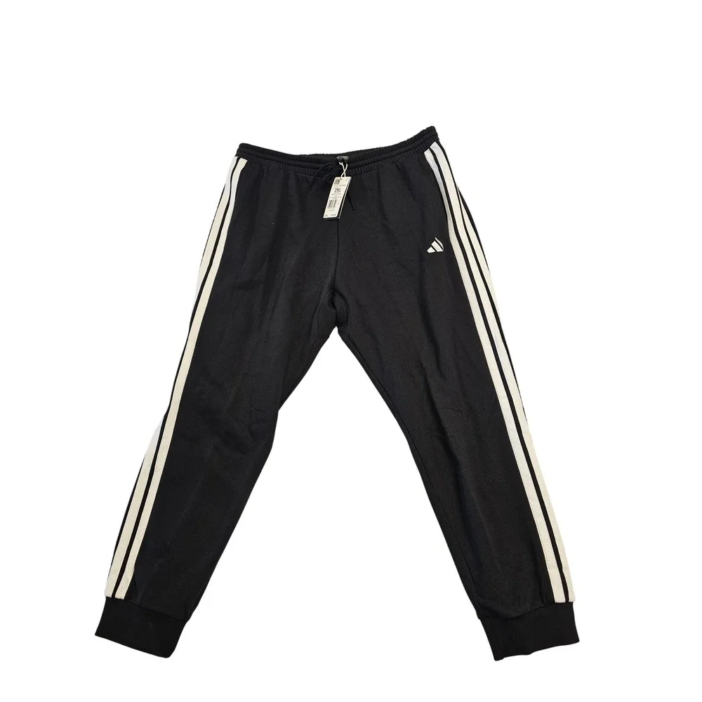 Adidas Essentials 3-Stripes‎ Fleece Tapered Cuff Pants Black White  Mens 2XL